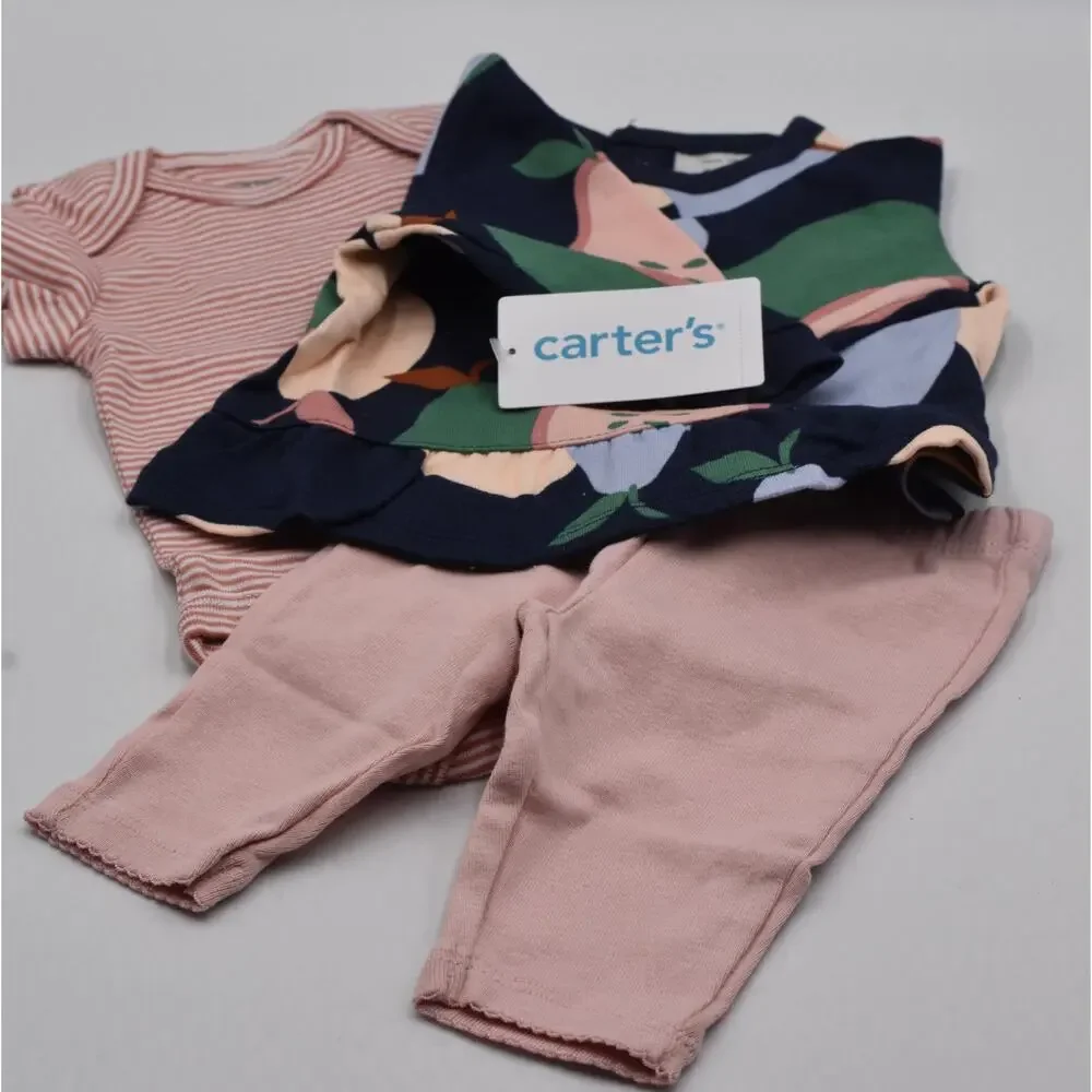 Carter's 3-Piece Baby Outfit - Tunic/Undershirt/Pants - Navy Pear New Born